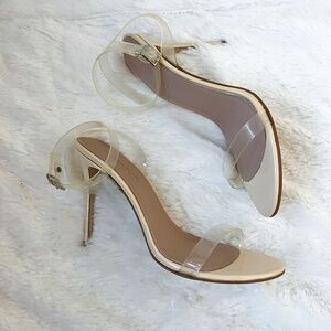 $165 House of CB Clear Nude Strappy High Heel Sandals Dressy Stiletto 9US